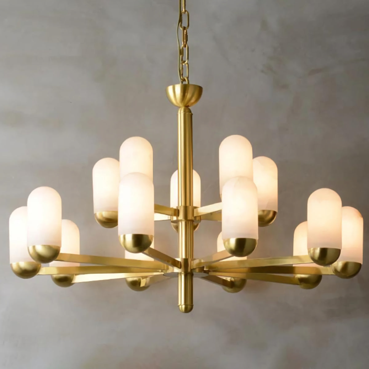 Brass Arm Alabaster Chandelier