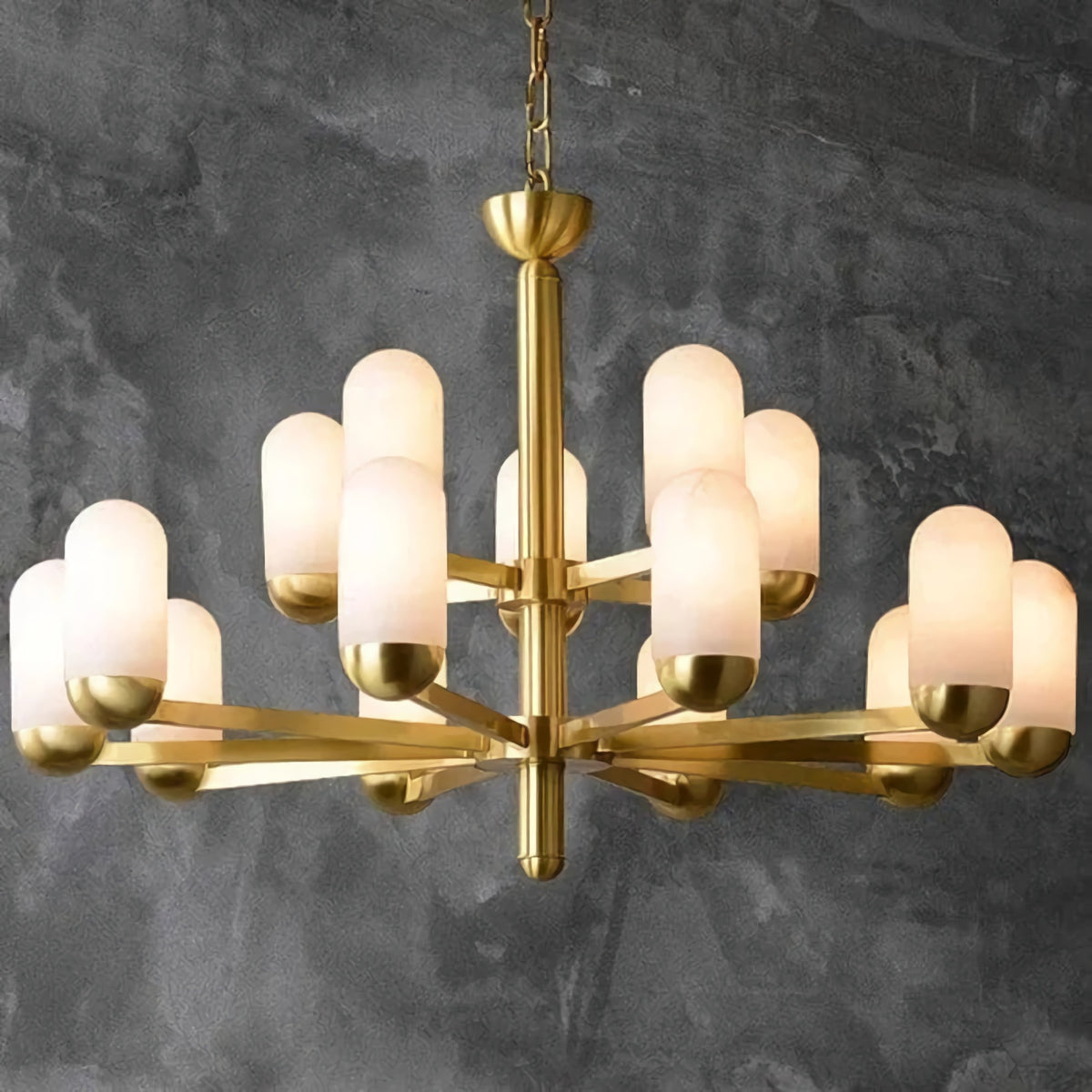 Brass Arm Alabaster Chandelier