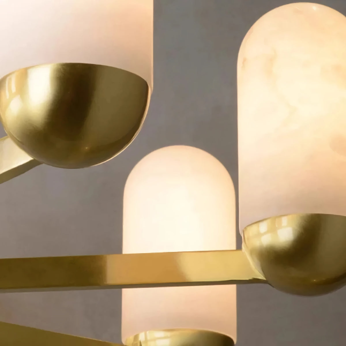 Brass Arm Alabaster Chandelier