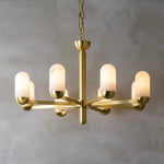 Brass Arm Alabaster Chandelier