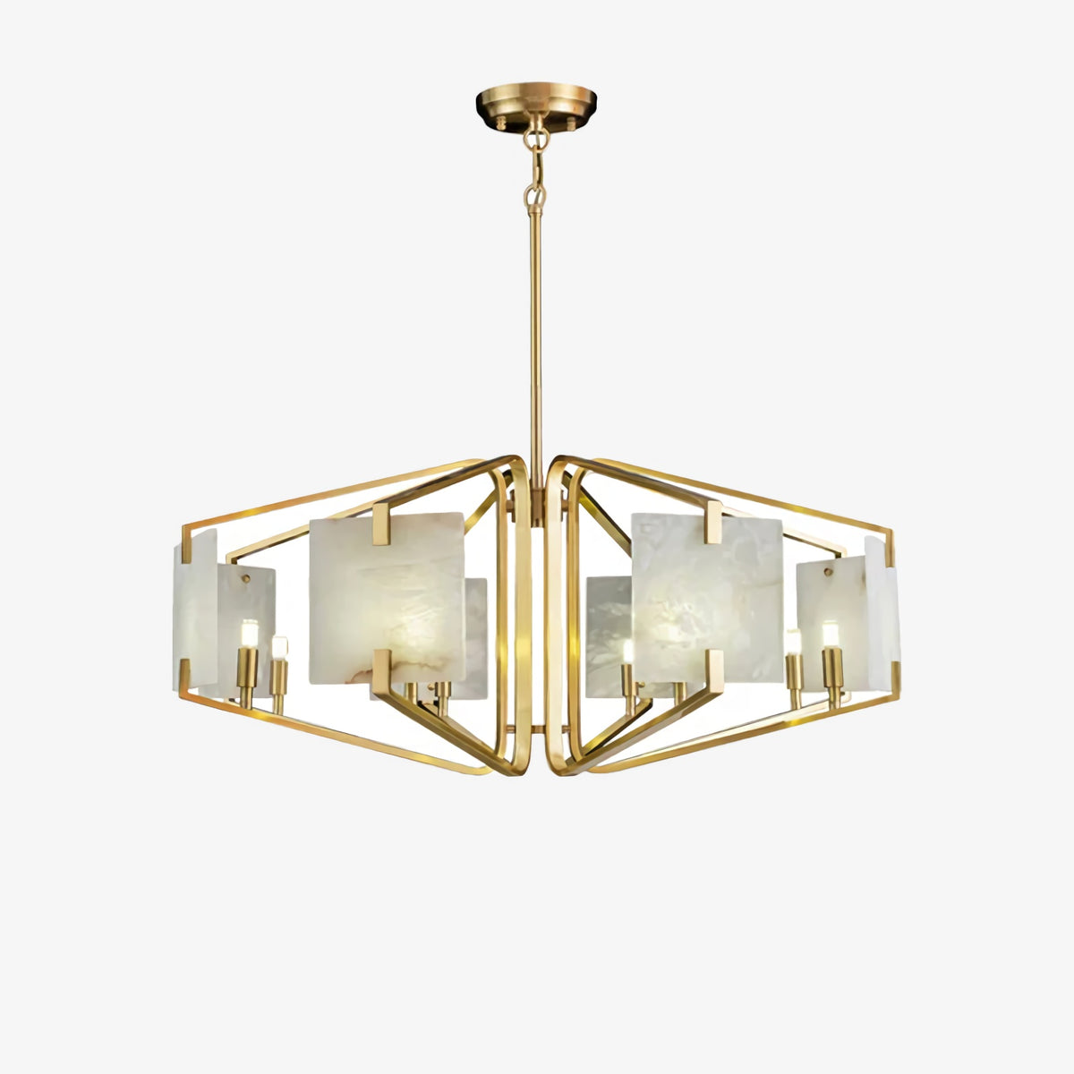 Brass Frame Alabaster Panel Chandelier