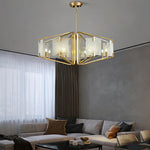 Brass Frame Alabaster Panel Chandelier