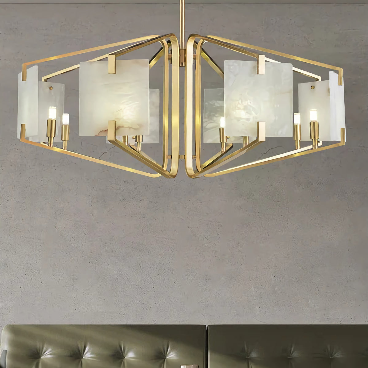 Brass Frame Alabaster Panel Chandelier