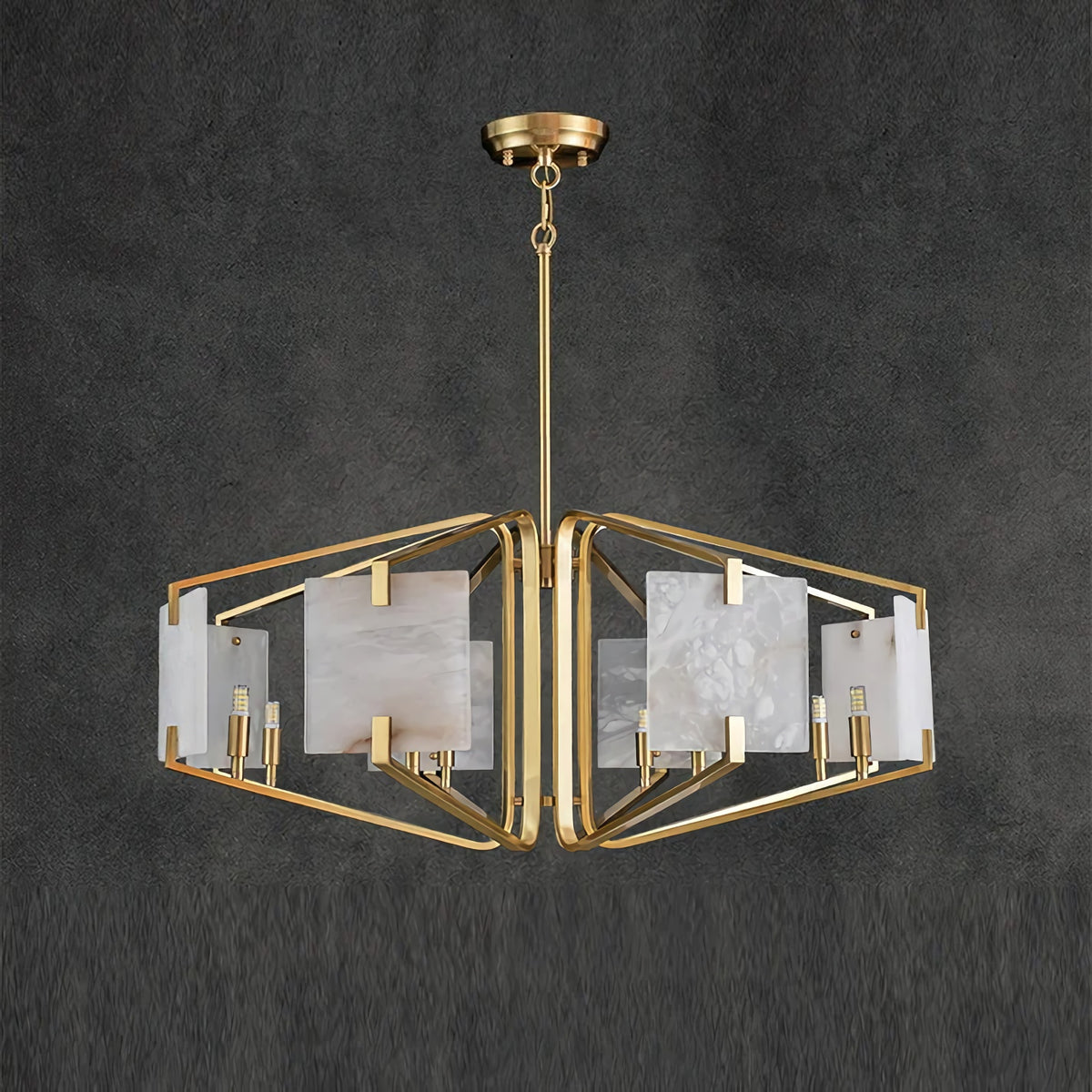 Brass Frame Alabaster Panel Chandelier