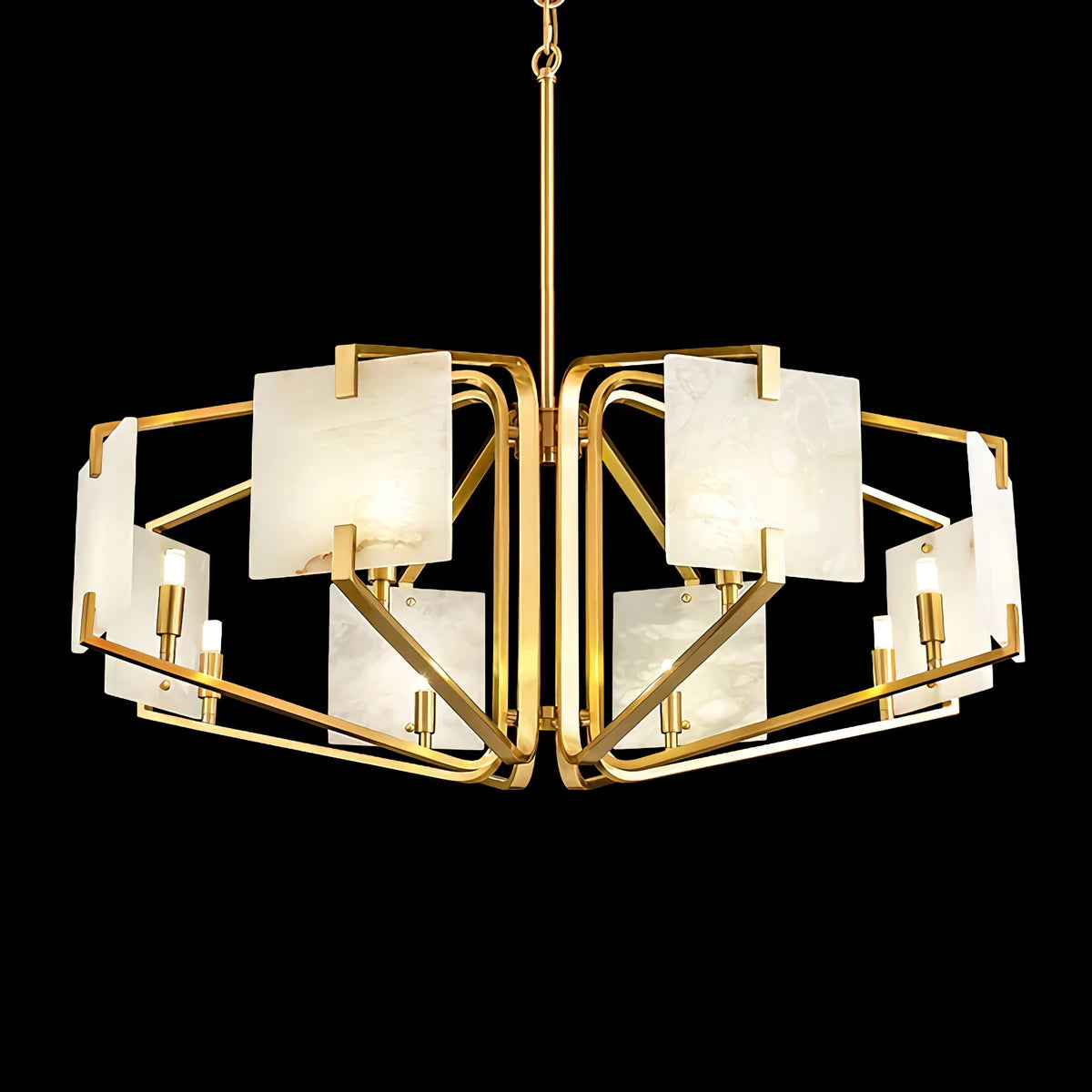 Brass Frame Alabaster Panel Chandelier