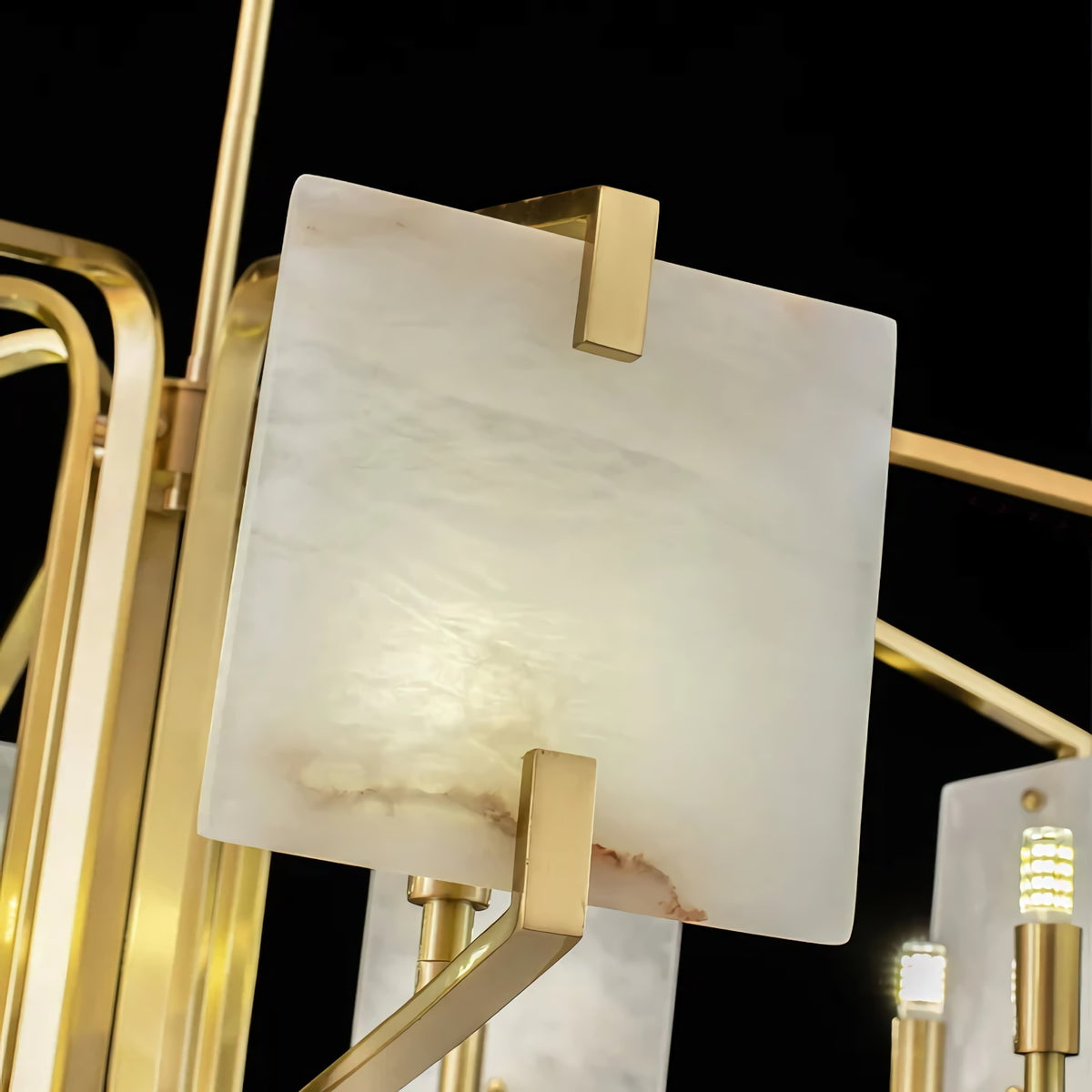 Brass Frame Alabaster Panel Chandelier