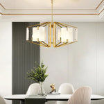 Brass Frame Alabaster Panel Chandelier