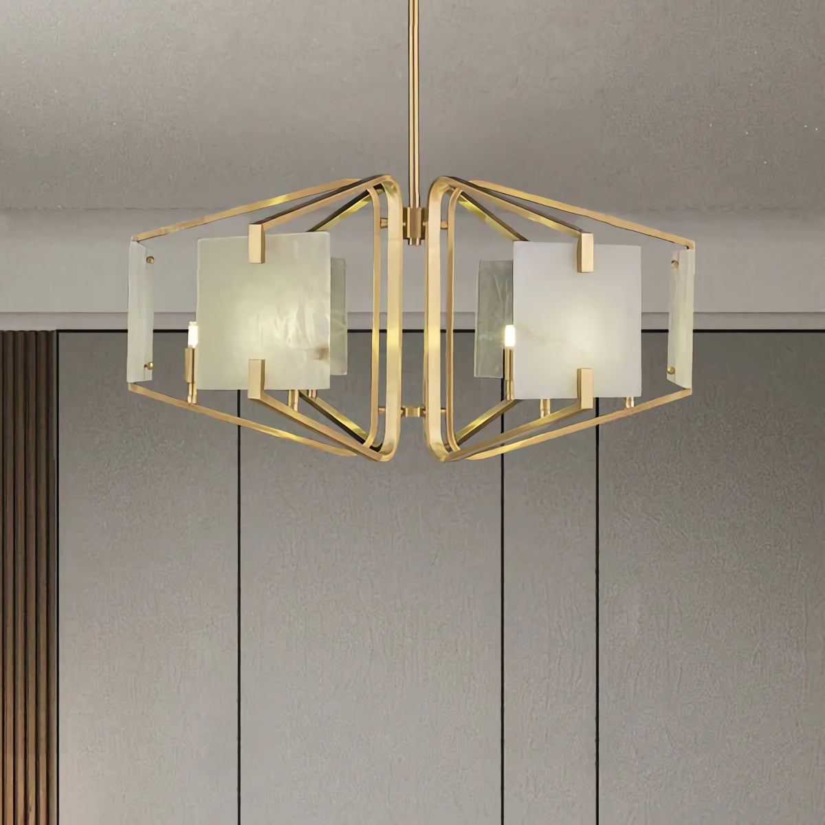Brass Frame Alabaster Panel Chandelier