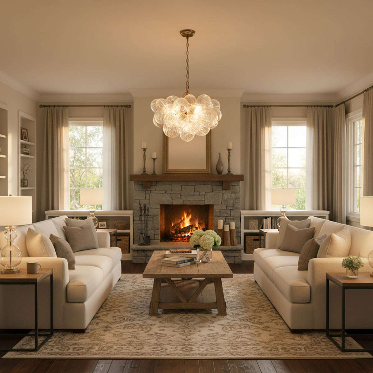 Bubble Spiral Glass Sphere Chandelier