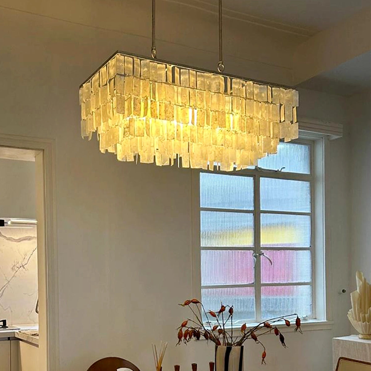 Capiz Rectangle Layering Chandelier