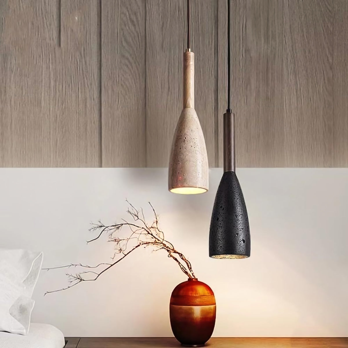 Conical Travertine Pendant Lamp