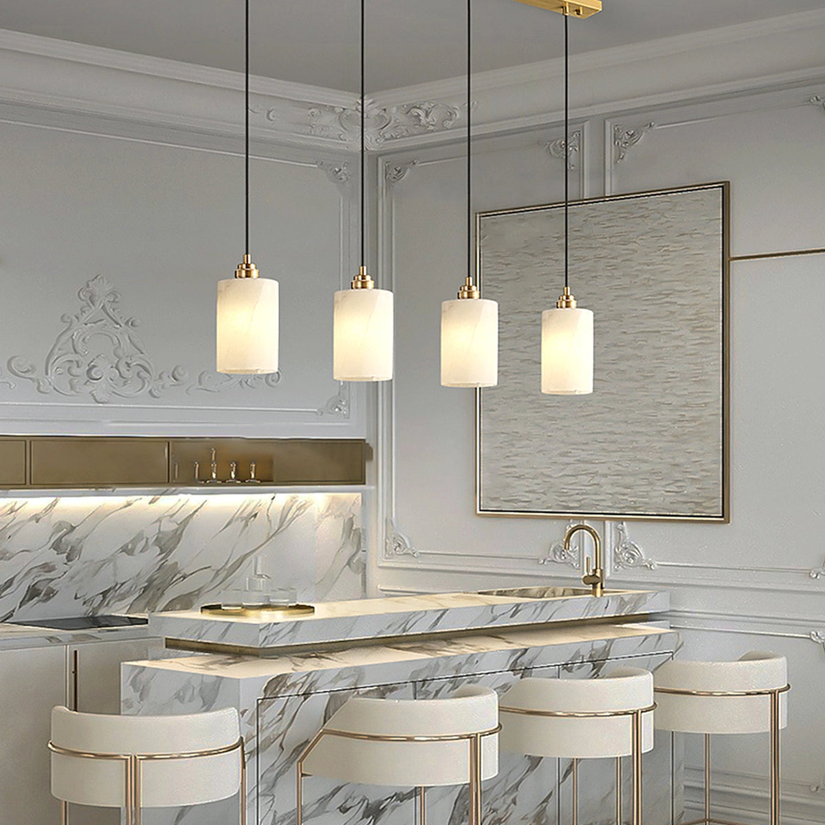 Cylindrical Alabaster Pendant Lamp