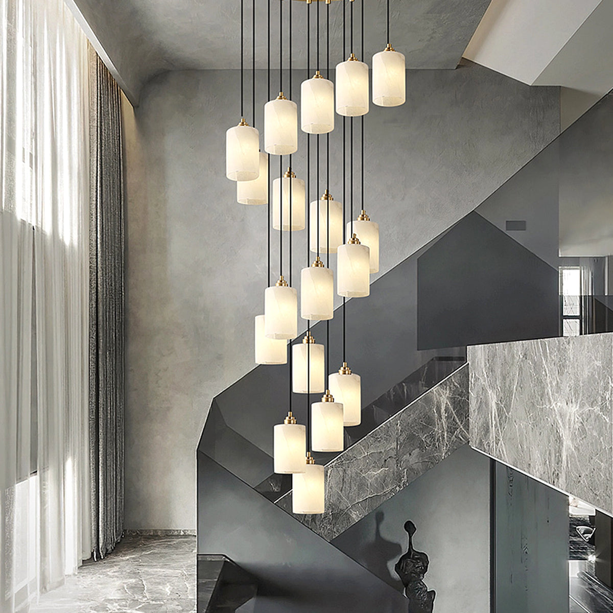 Cylindrical Alabaster Pendant Lamp