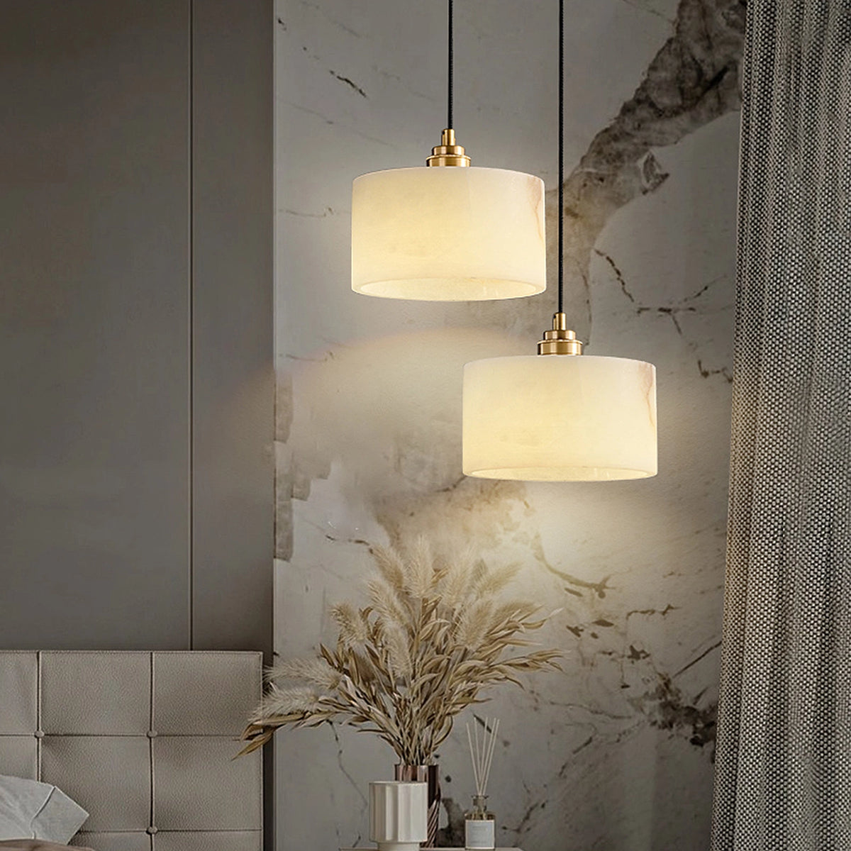 Cylindrical Alabaster Pendant Lamp