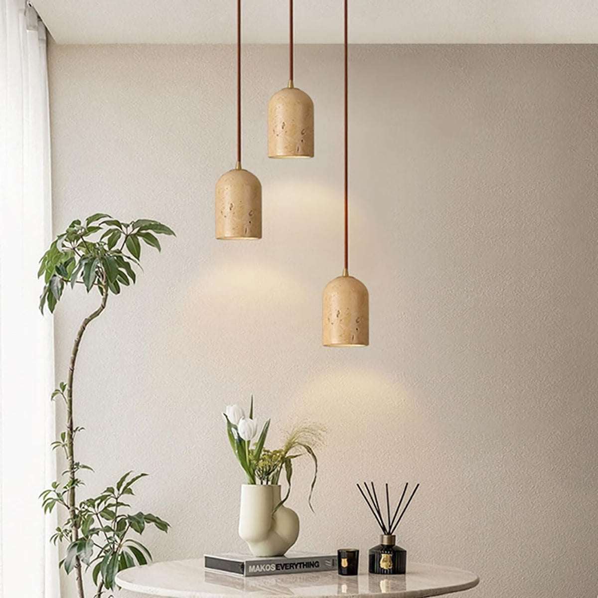 Cylindrical Half Orb Travertine Pendant Light