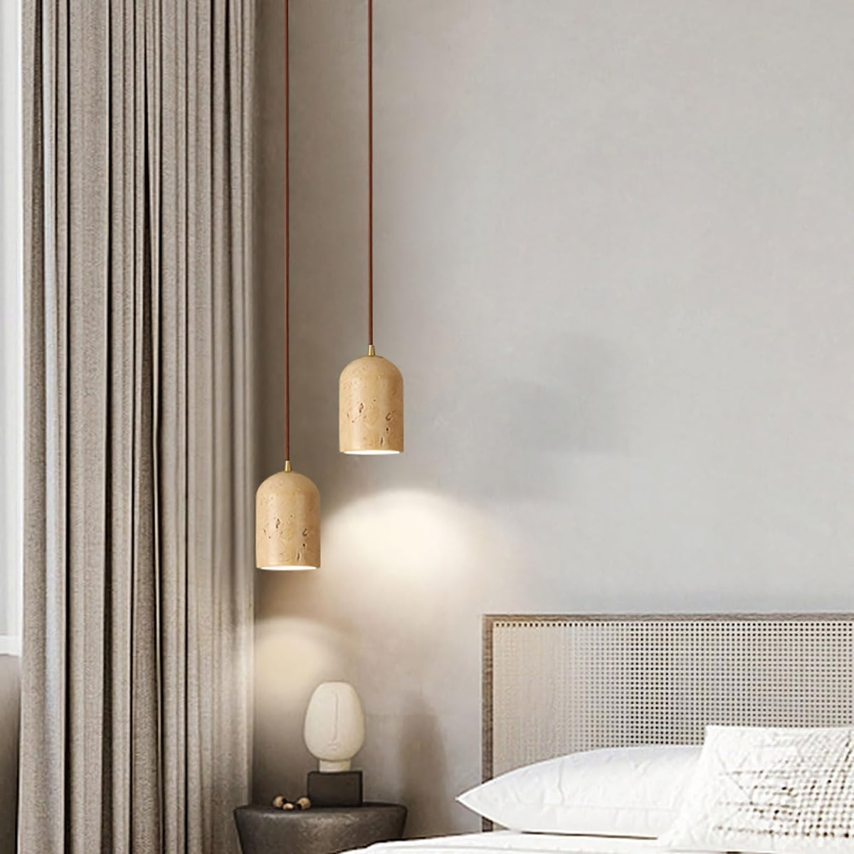 Cylindrical Half Orb Travertine Pendant Light