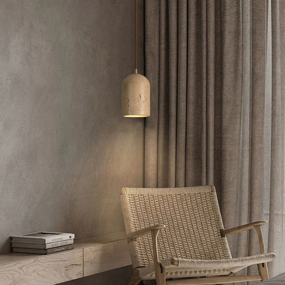 Cylindrical Half Orb Travertine Pendant Light