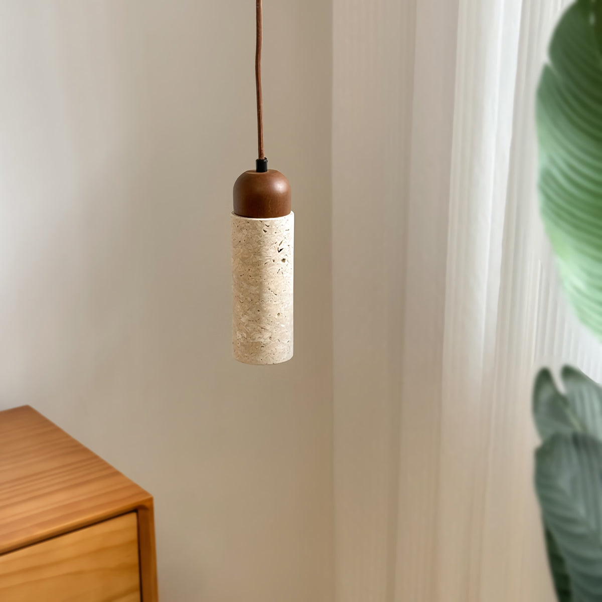 Cylindrical Travertine Pendant Light