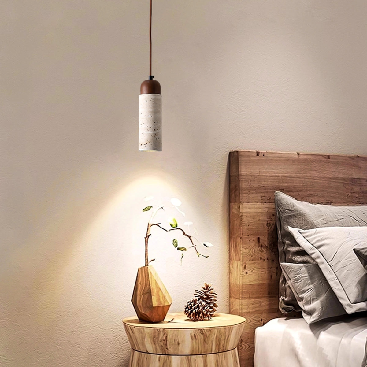 Cylindrical Travertine Pendant Light