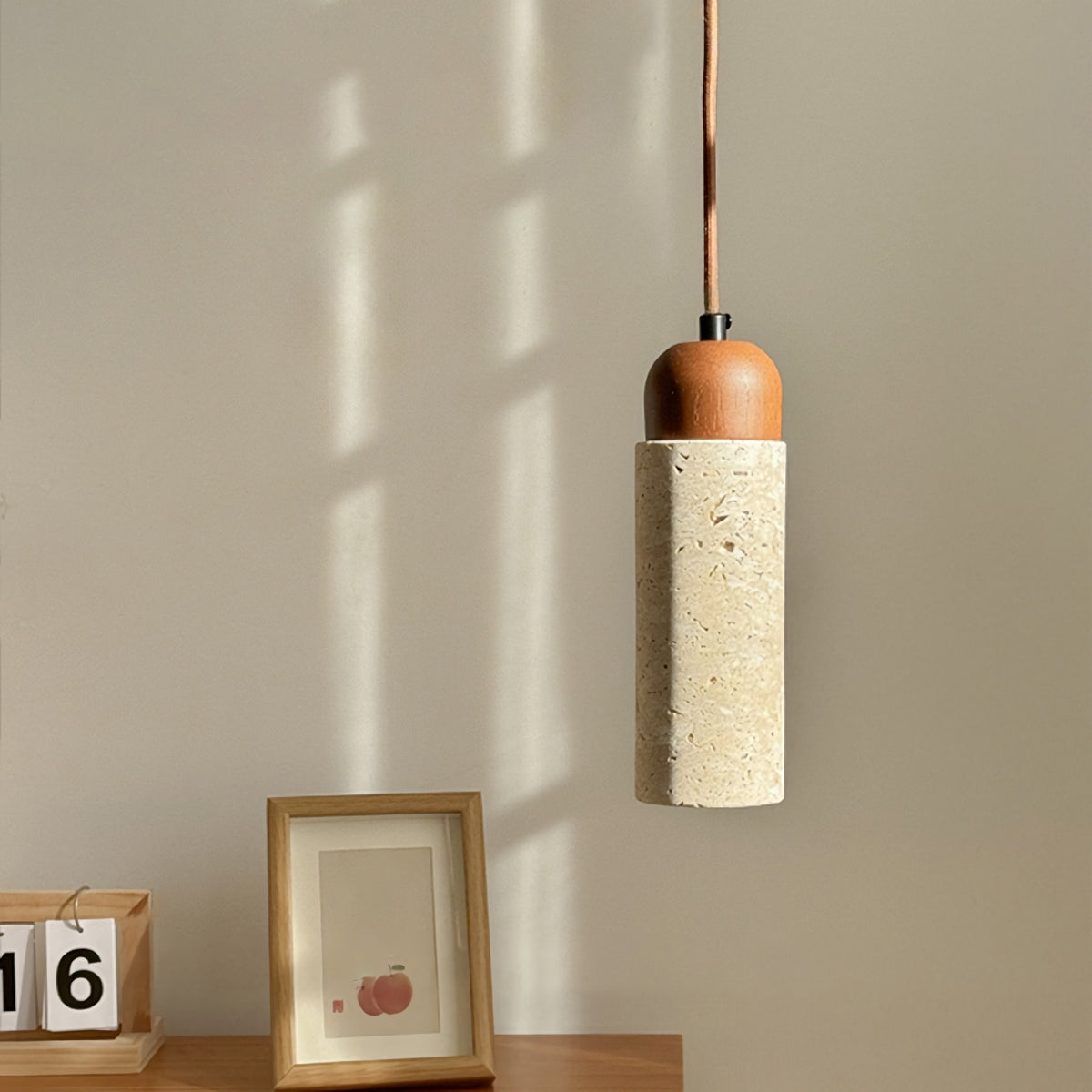 Cylindrical Travertine Pendant Light
