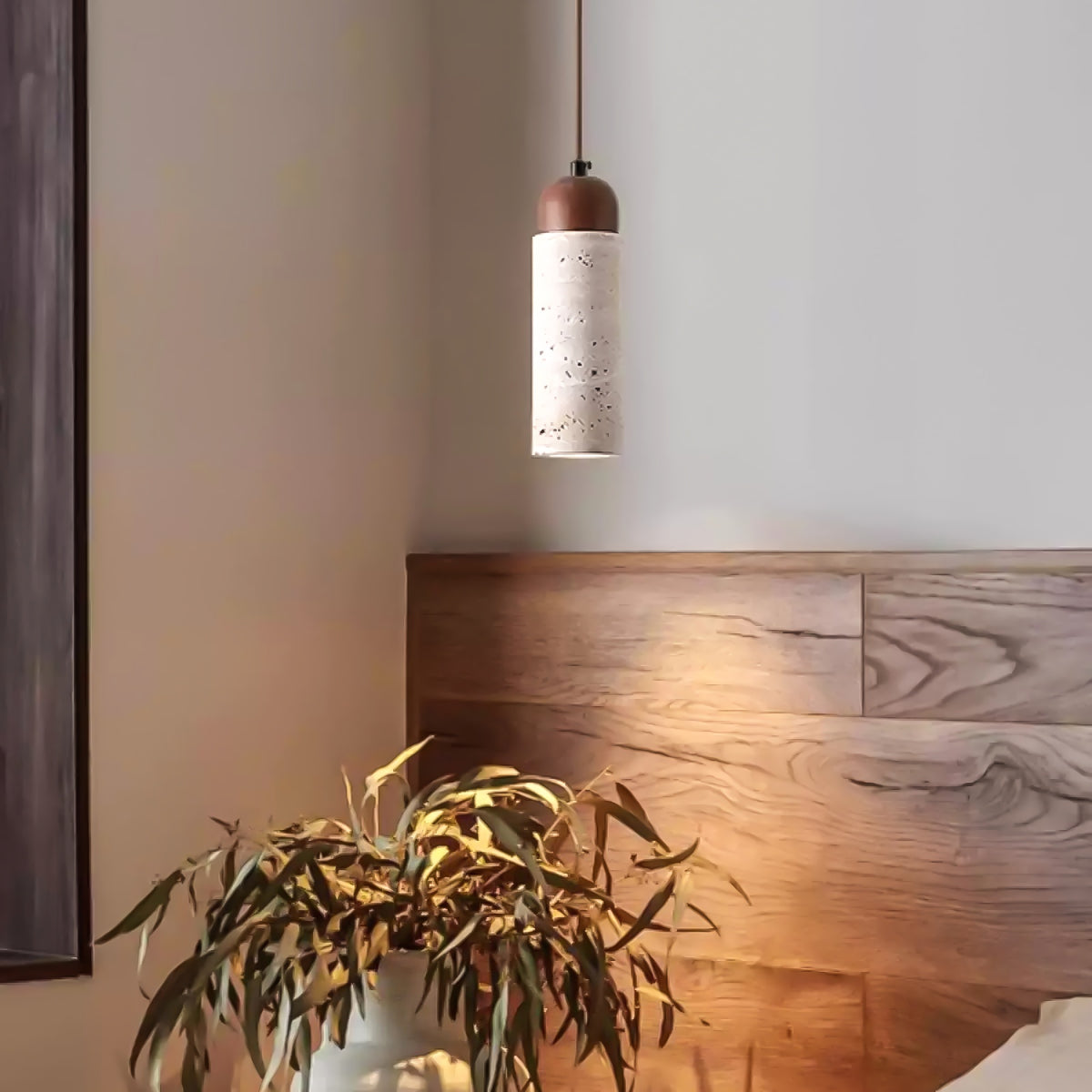 Cylindrical Travertine Pendant Light