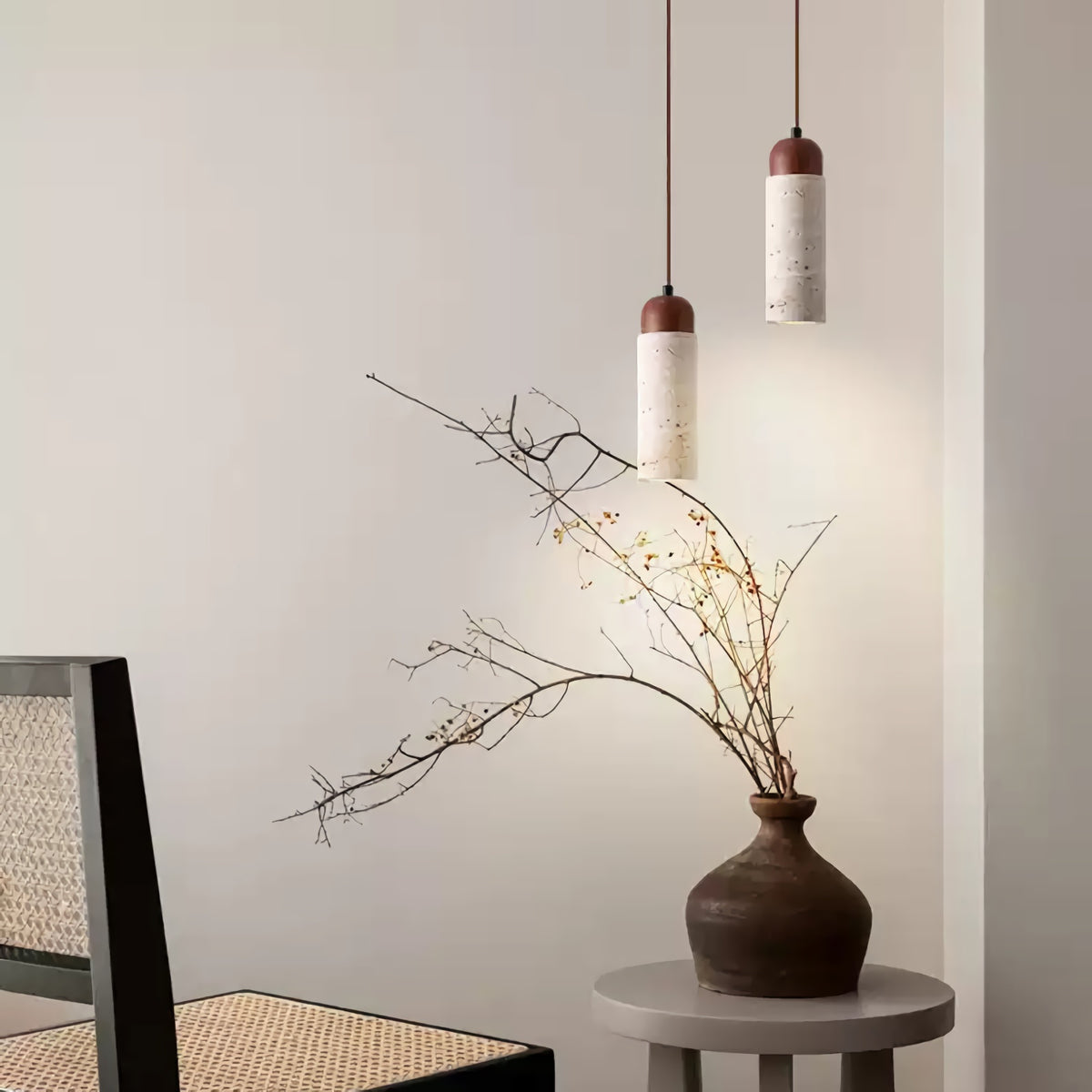 Cylindrical Travertine Pendant Light