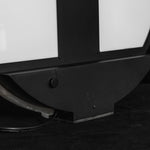 Elvire Alabaster Disc Table Lamp | Natural Alabaster | Close-up shot showing the back metal bracket structure and cord entry | Severn Lighting