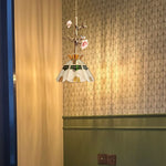 French Copper Glass Rose Pendant Lamp