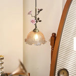 French Copper Glass Rose Pendant Lamp