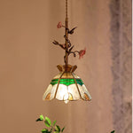 French Copper Glass Rose Pendant Lamp
