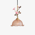 French Copper Glass Rose Pendant Lamp
