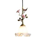 French Copper Glass Rose Pendant Lamp