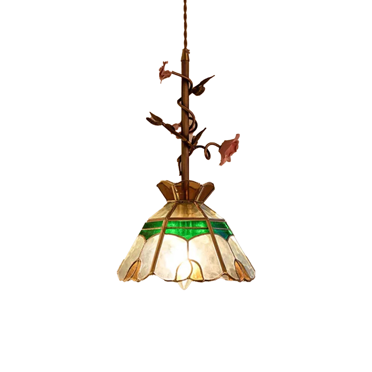 French Copper Glass Rose Pendant Lamp