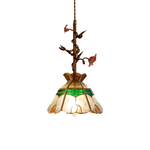 French Copper Glass Rose Pendant Lamp