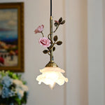 French Copper Glass Rose Pendant Lamp