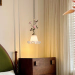 French Copper Glass Rose Pendant Lamp