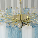 Givrane Two-Tone Glass Tube Tiered Chandelier | Two-Tone Glass and Brass | Top-down angled perspective showing the radiating brass frame structure | Severn Lighting