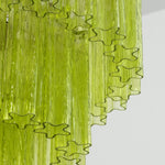 Green Glacier Tier Chandelier | Textured Green Glass | Macro texture shot focusing on the ribbed ice-like surface of overlapping lime green glass pieces | Severn Lighting
