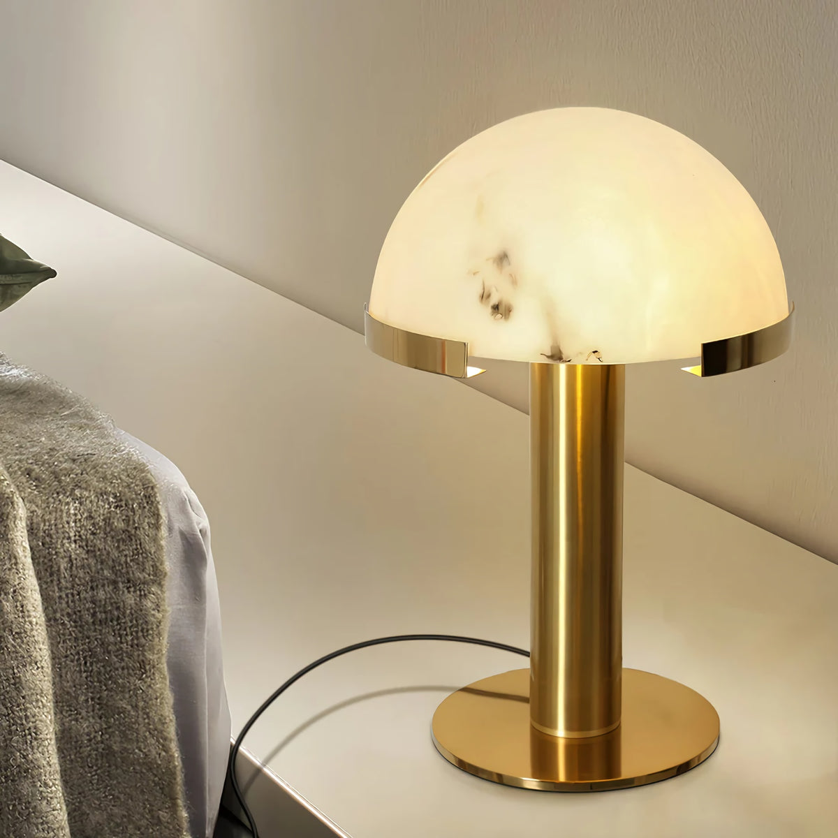 Hemispherical Alabaster Table Lamp