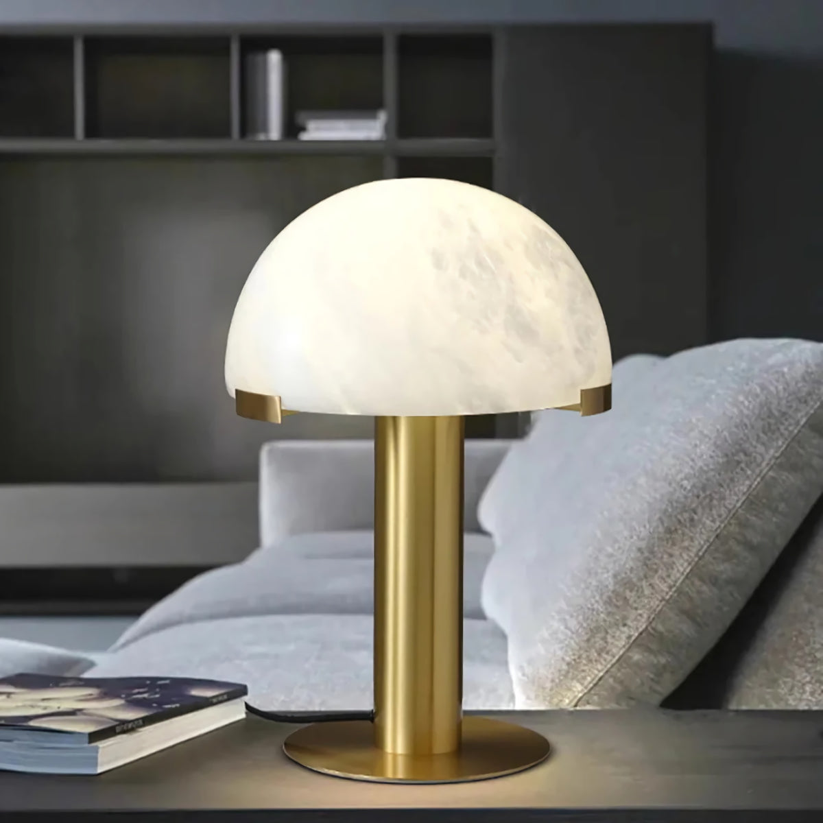 Hemispherical Alabaster Table Lamp