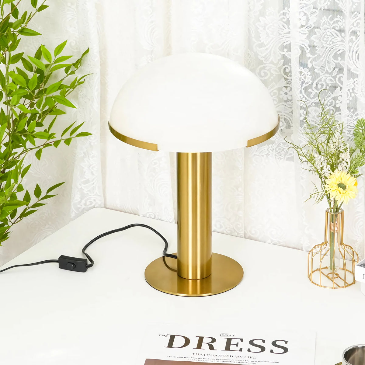 Hemispherical Alabaster Table Lamp