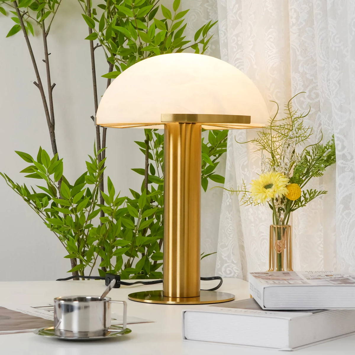 Hemispherical Alabaster Table Lamp