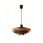 Holmvik Walnut Ring Tiered Metal Pendant Light | Walnut Wood and Metal | Full vertical product view of the black variant on pure white background | Severn Lighting