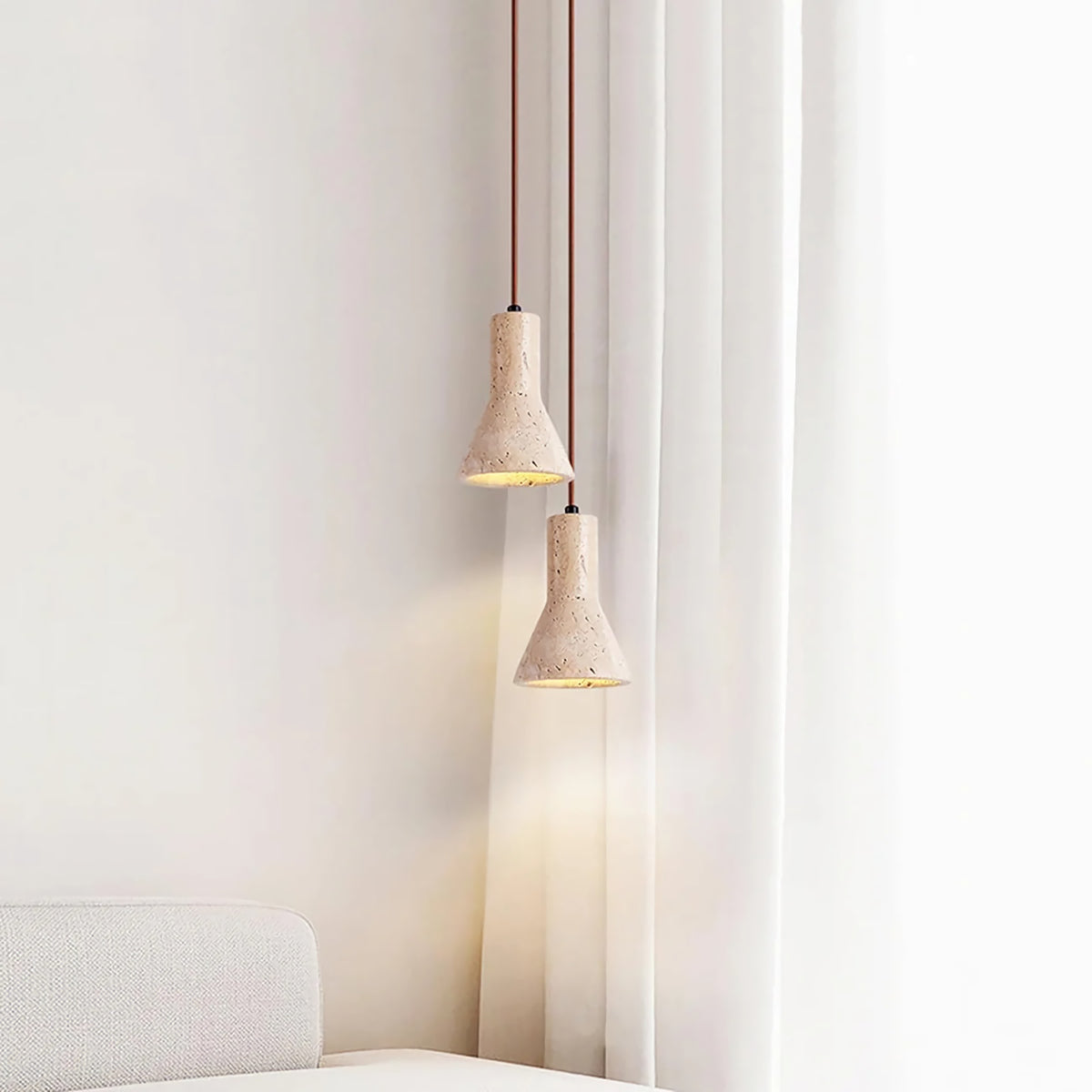 Industrial Conical Travertine Pendant Light