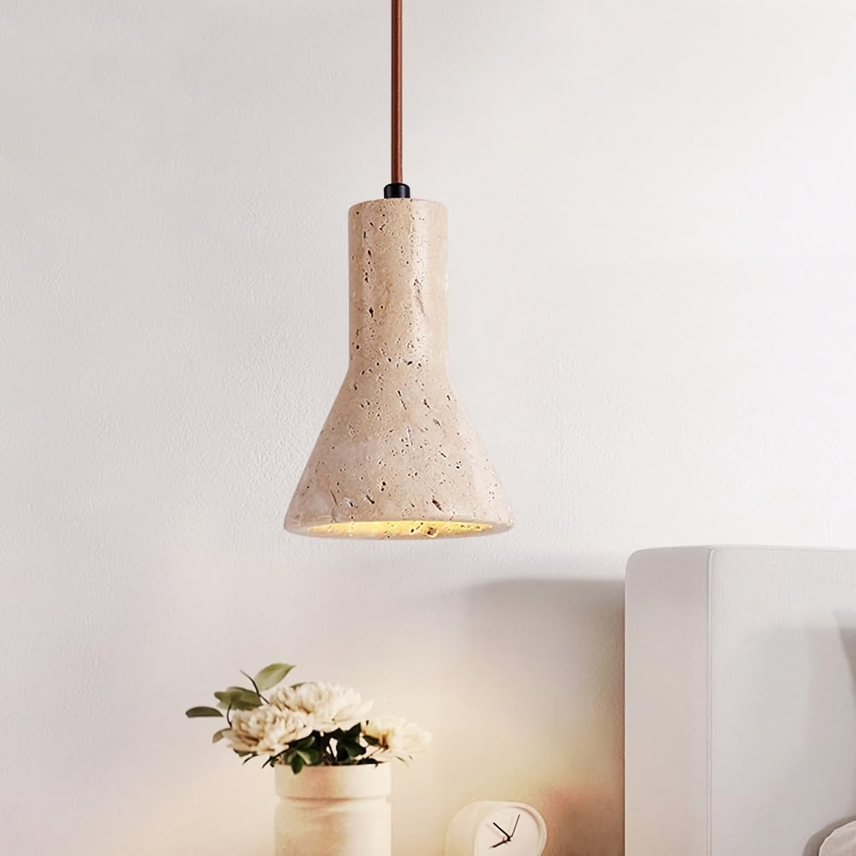 Industrial Conical Travertine Pendant Light