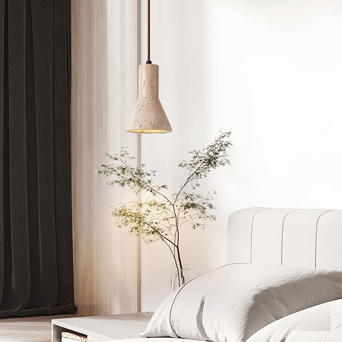 Industrial Conical Travertine Pendant Light