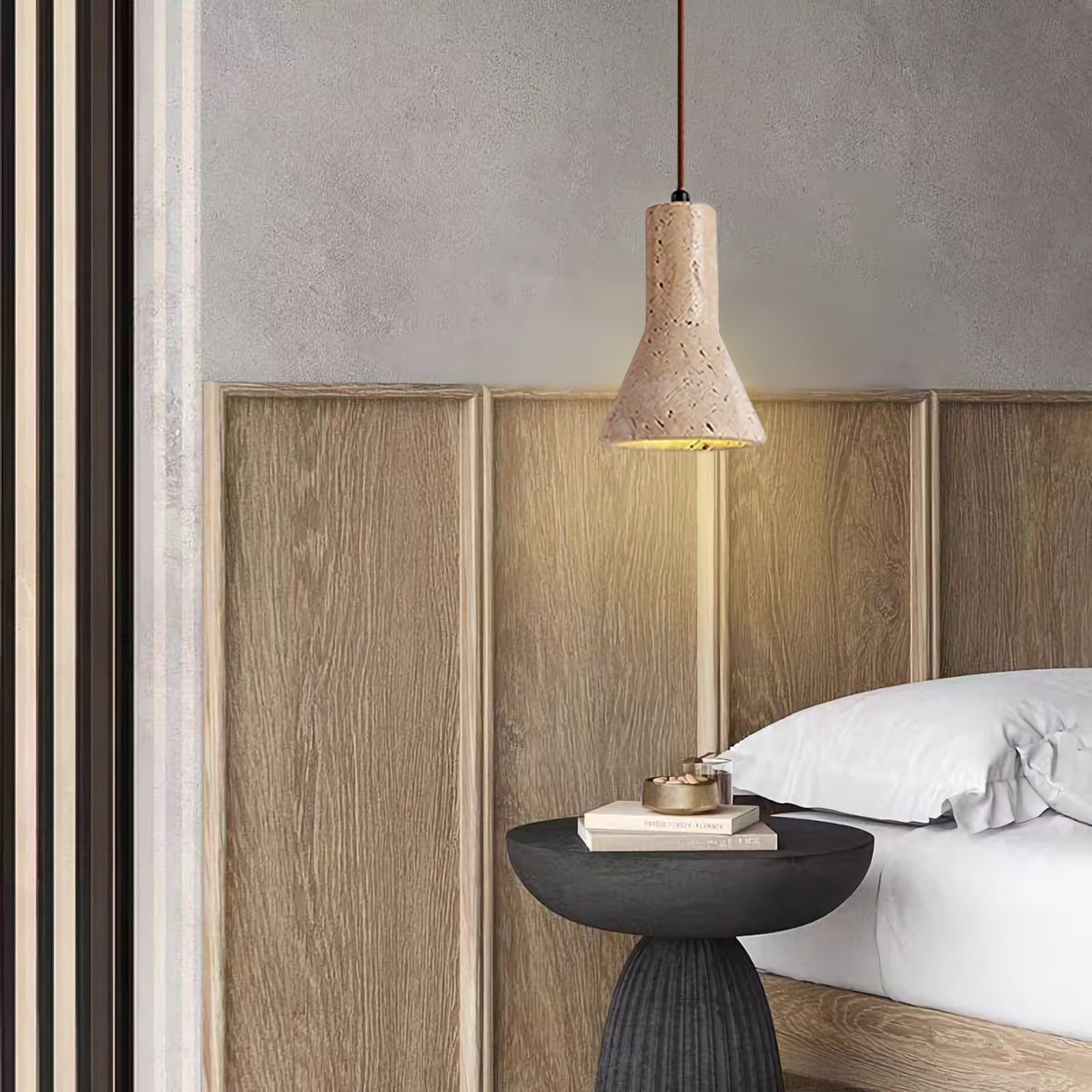 Industrial Conical Travertine Pendant Light