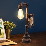 Industrial Vintage Iron Plumbing Clock Table Lamp