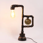 Industrial Vintage Iron Plumbing Clock Table Lamp