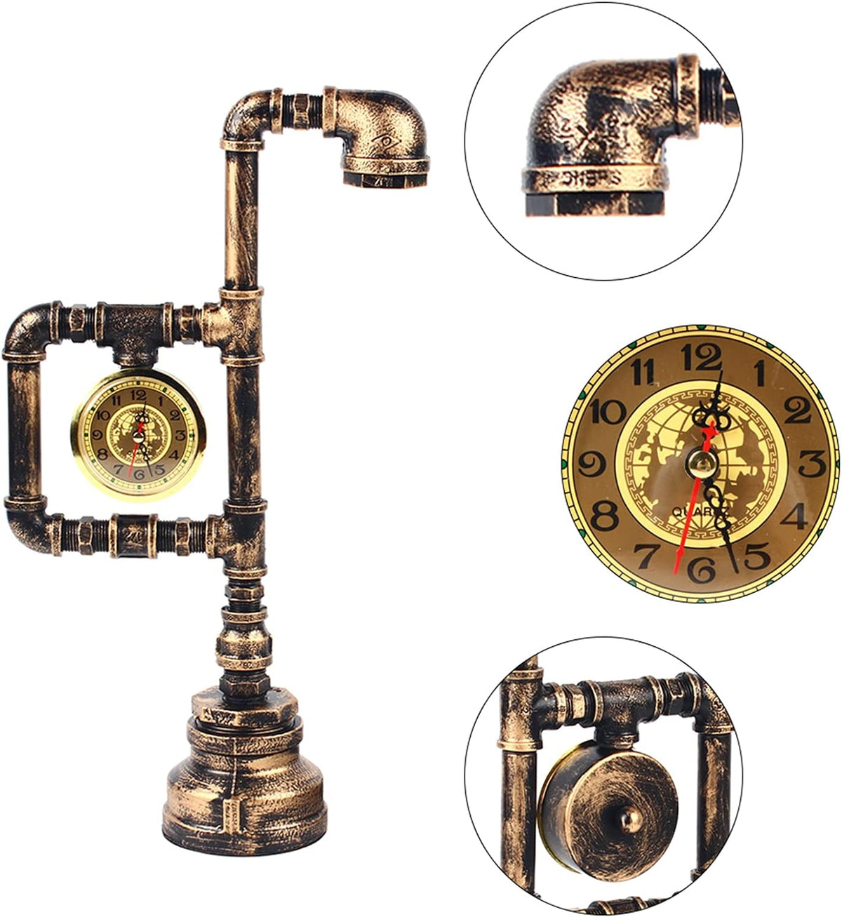 Industrial Vintage Iron Plumbing Clock Table Lamp